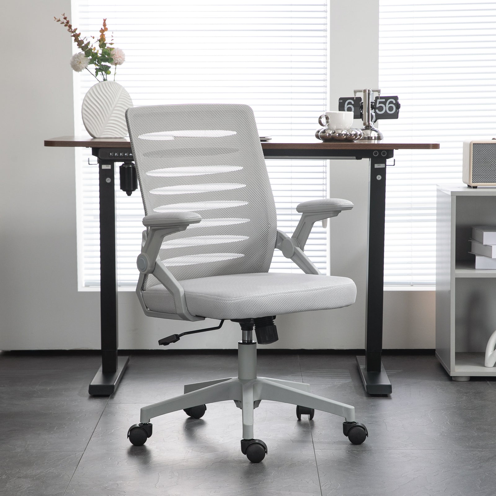 44-53.5cm Adjustable Height Work Chair, with Mesh Back - Grey