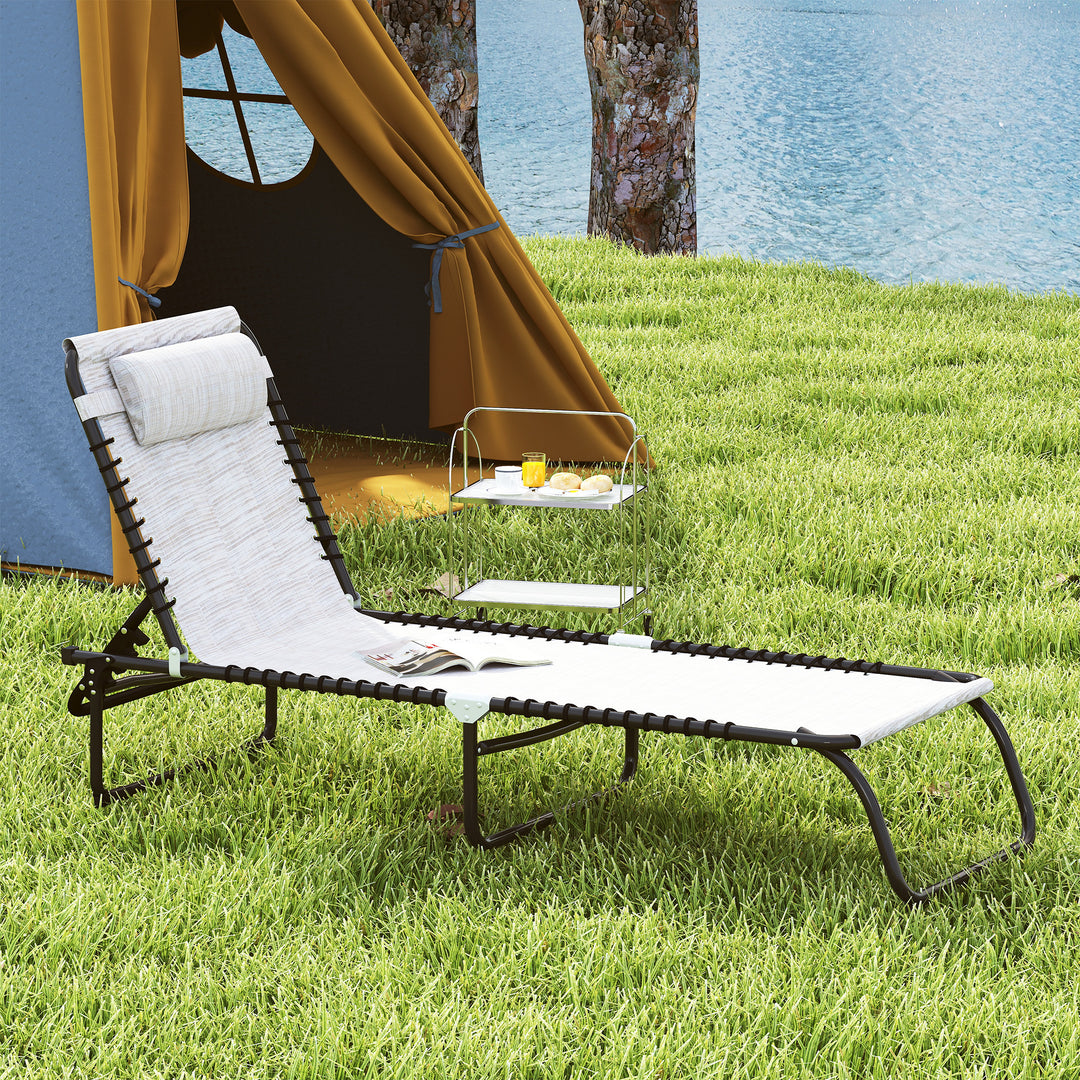 Set of Two Folding Sun Loungers, with Four-Position Backs - Cream