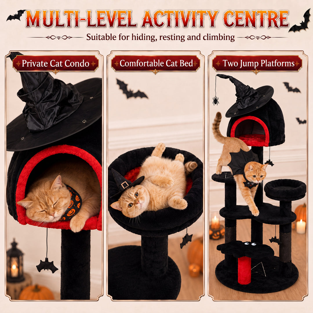 Gothic Cat Tree, 155cm Cat Tower for Indoor Kittens, Multi-Level Stabl