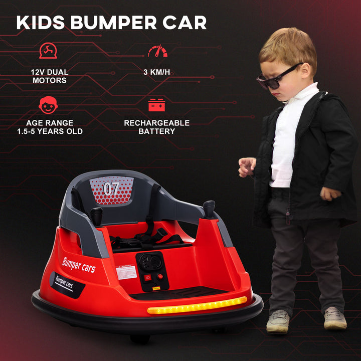 HOMCOM Bumper Car, 360° Rotation Spin 12V Kids Electric Car with Lights, Music, for Ages 1.5-5 Years - Red | Aosom UK