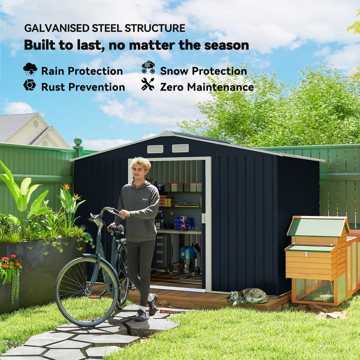 MCL 9 x 6ft Metal Bicycle Shed, Outdoor Storage Tool House with Ventilation Slots, Foundation Kit and Lockable Double Doors, Dark Grey
