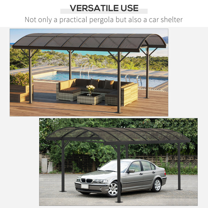 Outsunny 5 x 3(m) Hardtop Carport Aluminium Gazebo Pavilion Garden Shelter Pergola with Polycarbonate Roof, Brown