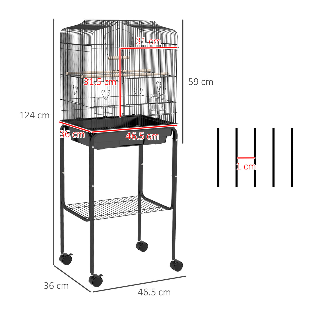 Bird Cage Budgie Cages for Finch Canary Parakeet with Stand Wheels Slide-out Tray Accessories Storage Shelf, Black