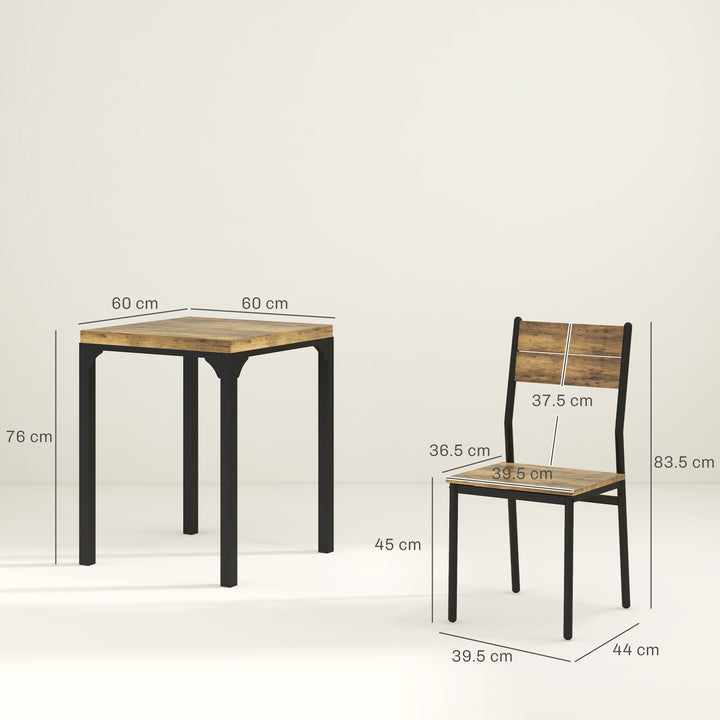 Three-Piece Minimal and Compact Dining Set, Rustic Brown