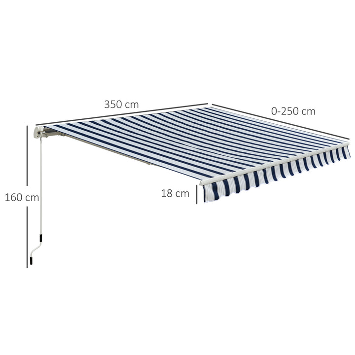 Manual Retractable Awning, 3.5x2.5 m-Dark Blue/White Stripes