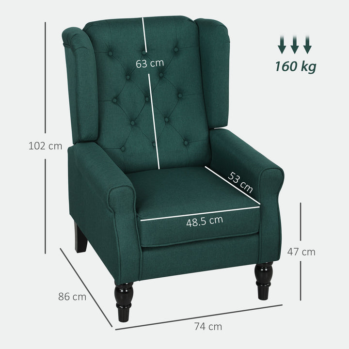 Wingback Accent Chair, Retro Upholstered Button Tufted Occasional Chair for Living Room and Bedroom, Dark Green