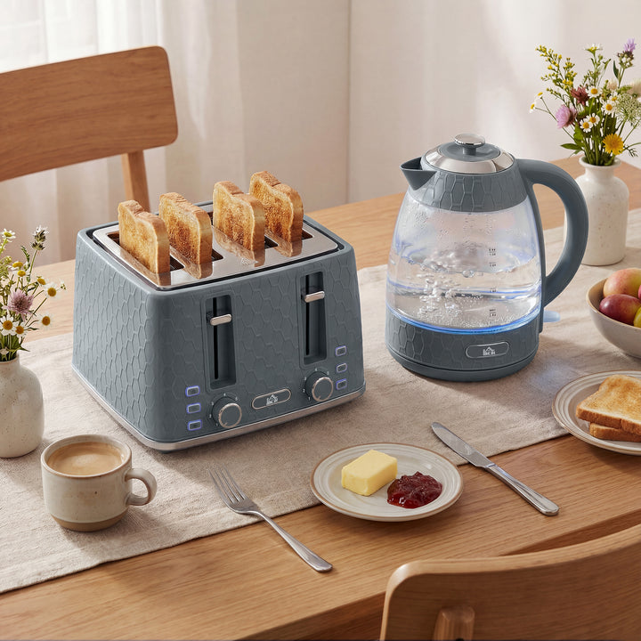 Kettle and Toaster Set, 1.7L 3000W Rapid Kettle with Strix Thermostat, 4 Slice Toaster with 7 Browning Controls