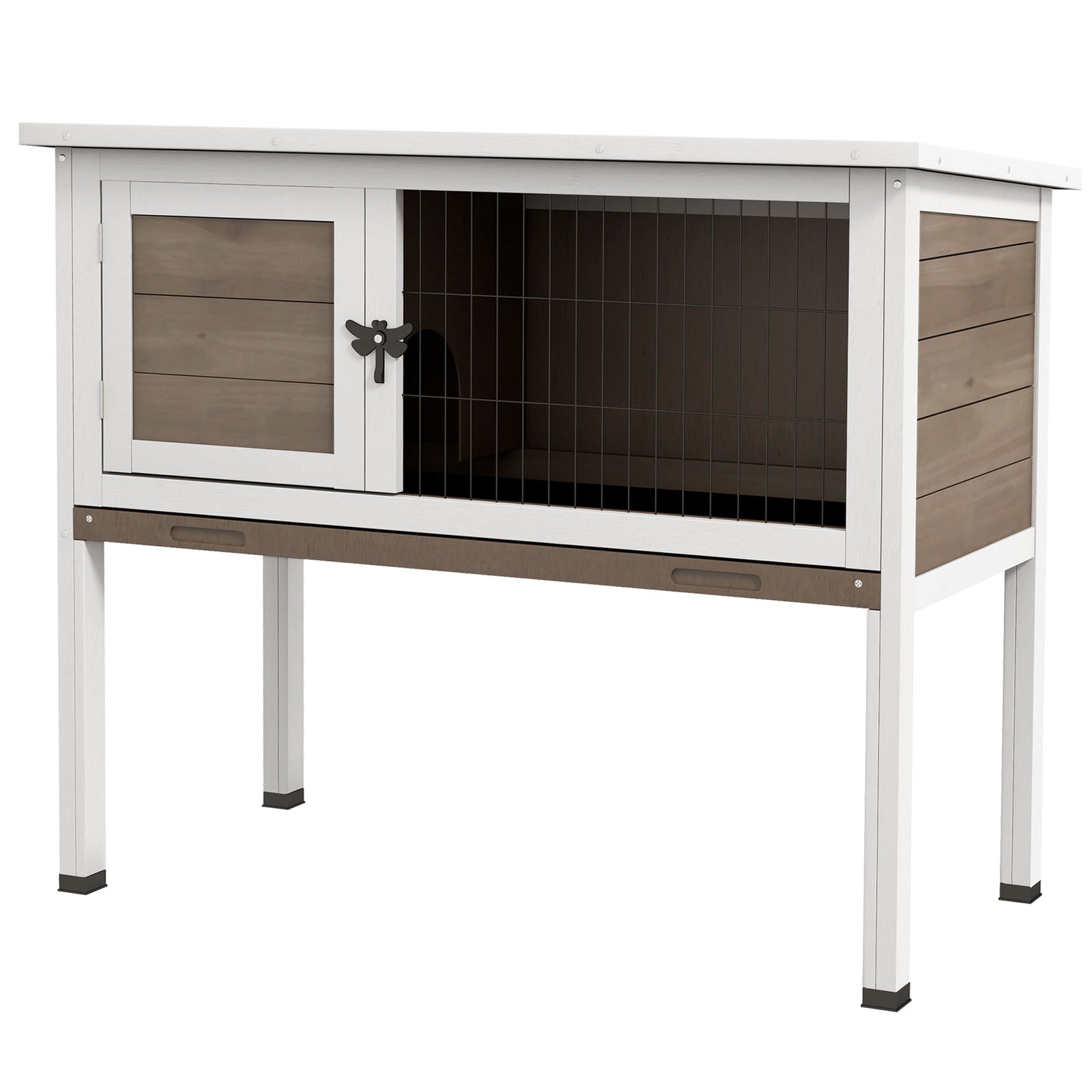 Wooden Guinea Pig Hutch, Small Animal Cage with Slide-out Tray, Openable Asphalt Roof, 84 x 43 x 70cm, Brown