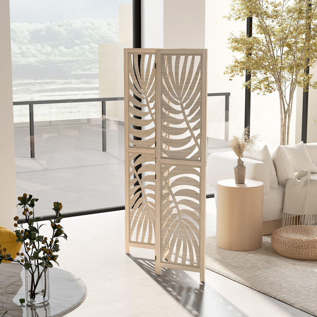 3 Panel Room Divider, Detachable Folding Privacy Screens with Palm Leaf Design for Home Office