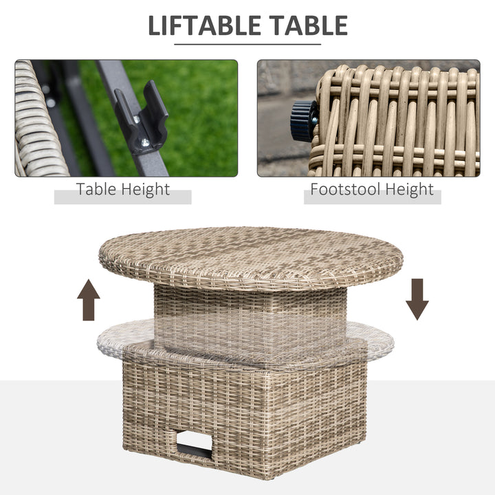 5 Pieces Outdoor PE Rattan Round Garden Daybed with Cushions, Aluminium Patio Furniture Set Lounge Chair Conversation Sofa Set with Liftable Coffee Table and Protect Cover, Grey