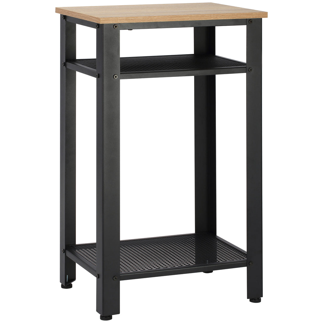 MCL Tall Side Table with 3 Layer, 2 Shelves Storage Display Industrial-Style, Metal Frame, Bedside End Table for Living Room Bedroom, Oak and Black