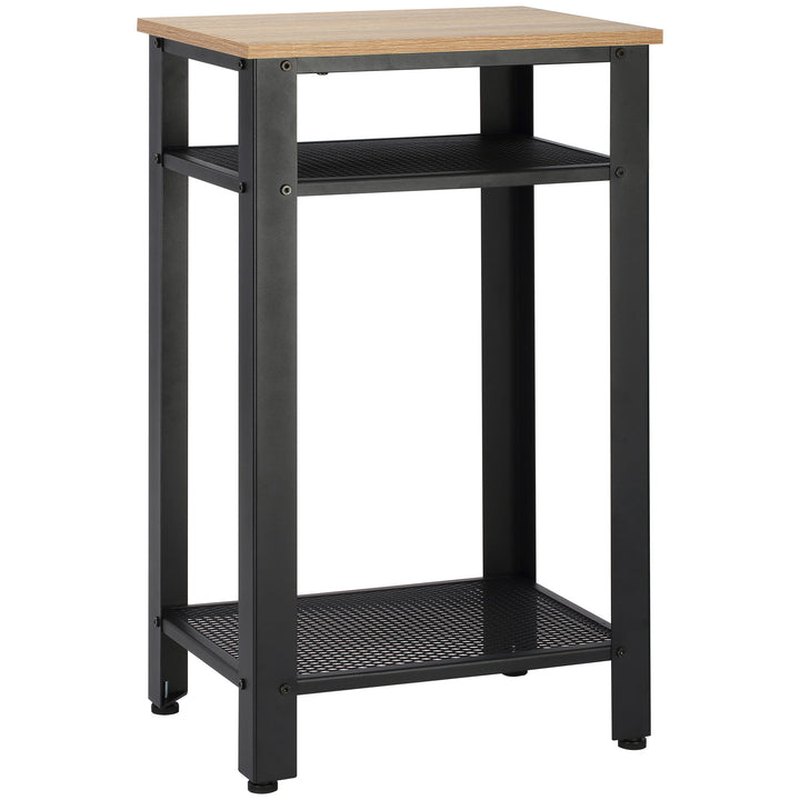 MCL Tall Side Table with 3 Layer, 2 Shelves Storage Display Industrial-Style, Metal Frame, Bedside End Table for Living Room Bedroom, Oak and Black