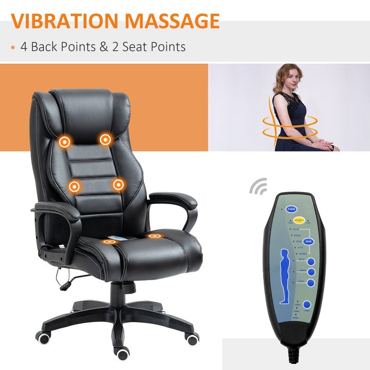 Office Chair with 6-Point Maaage, PU Desk Chair with Padded Seat and Armrest, Computer Chair with Tilt Function for Home, Black