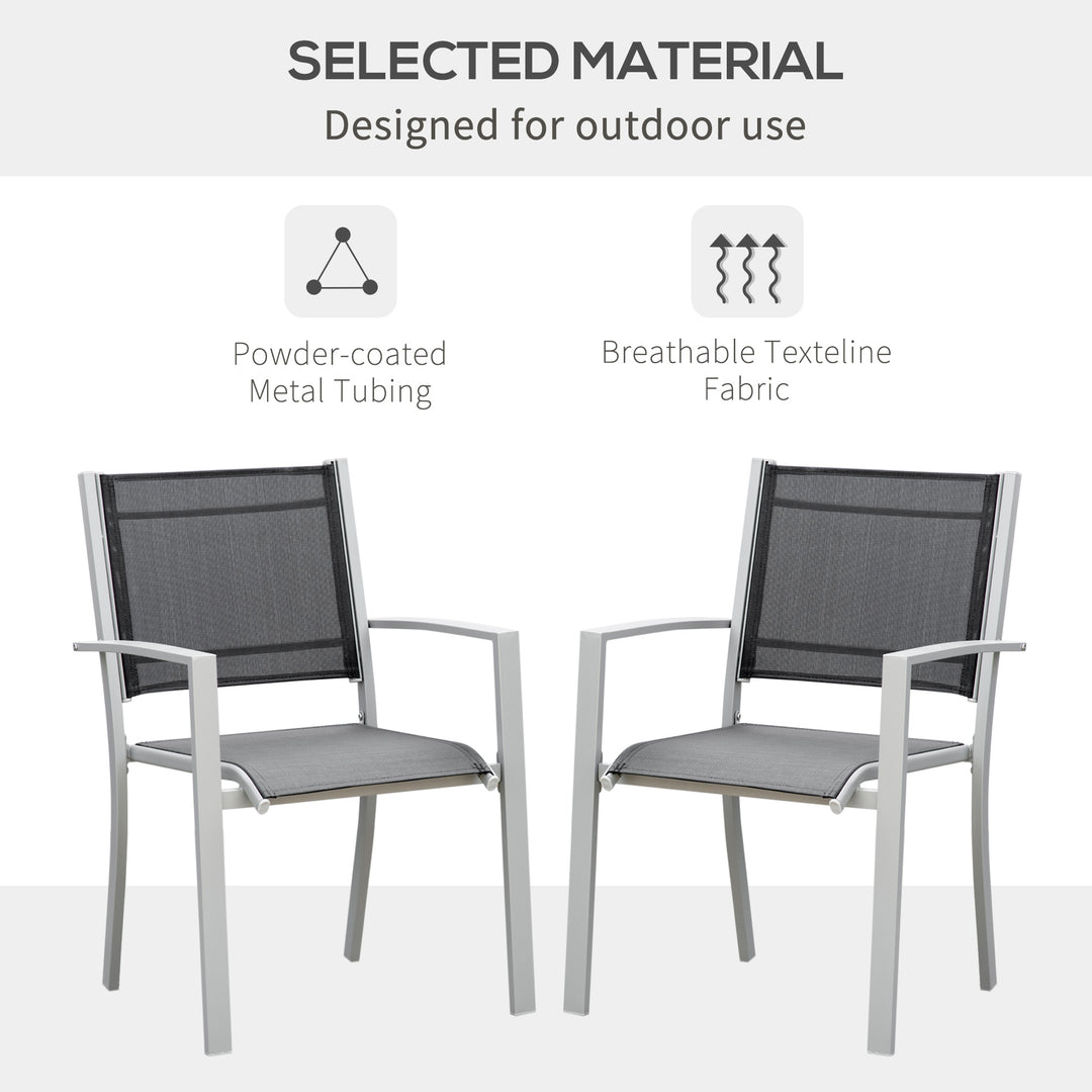 Garden Chairs Set Of 2 Outdoor Chairs with Steel Frame Texteline Seats for Dining Patio Balcony Grey and Black