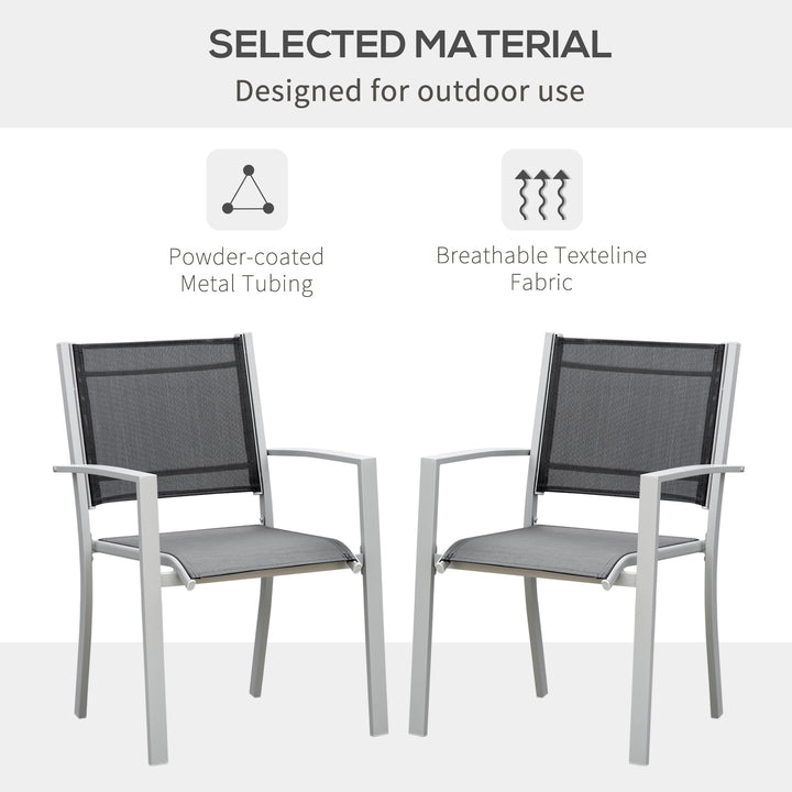 Garden Chairs Set Of 2 Outdoor Chairs with Steel Frame Texteline Seats for Dining Patio Balcony Grey and Black