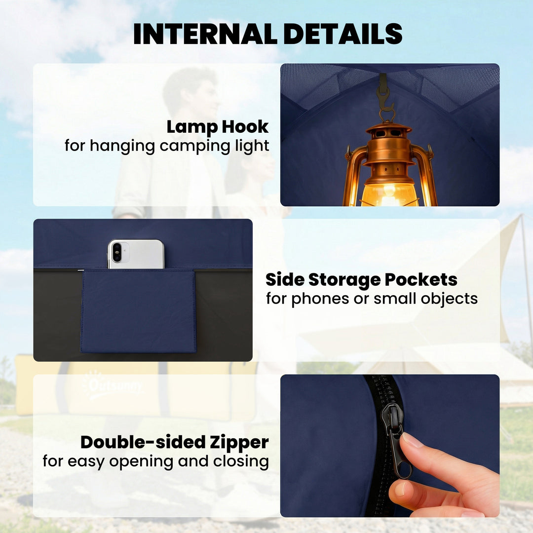 2 Person Camping Tent, Dome Tent with Zipped Doors, Storage Pocket, Po