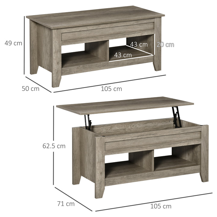 Lift Top Coffee Table w/ Hidden Storage Compartment Open Shelves Lift Tabletop Pop Up Centre Table for Living Room Oak Effect