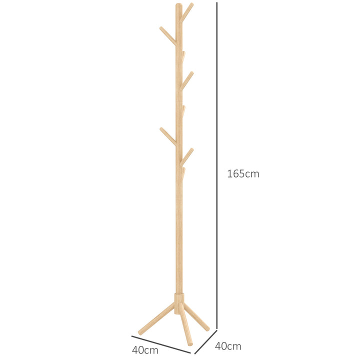 HOMCOM Eight-Hook Wooden Coat Rack - Natural | Aosom UK