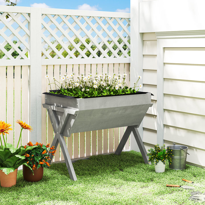 Wooden Raised Garden Bed with Bed Liner, Elevated Planter Box with Leg