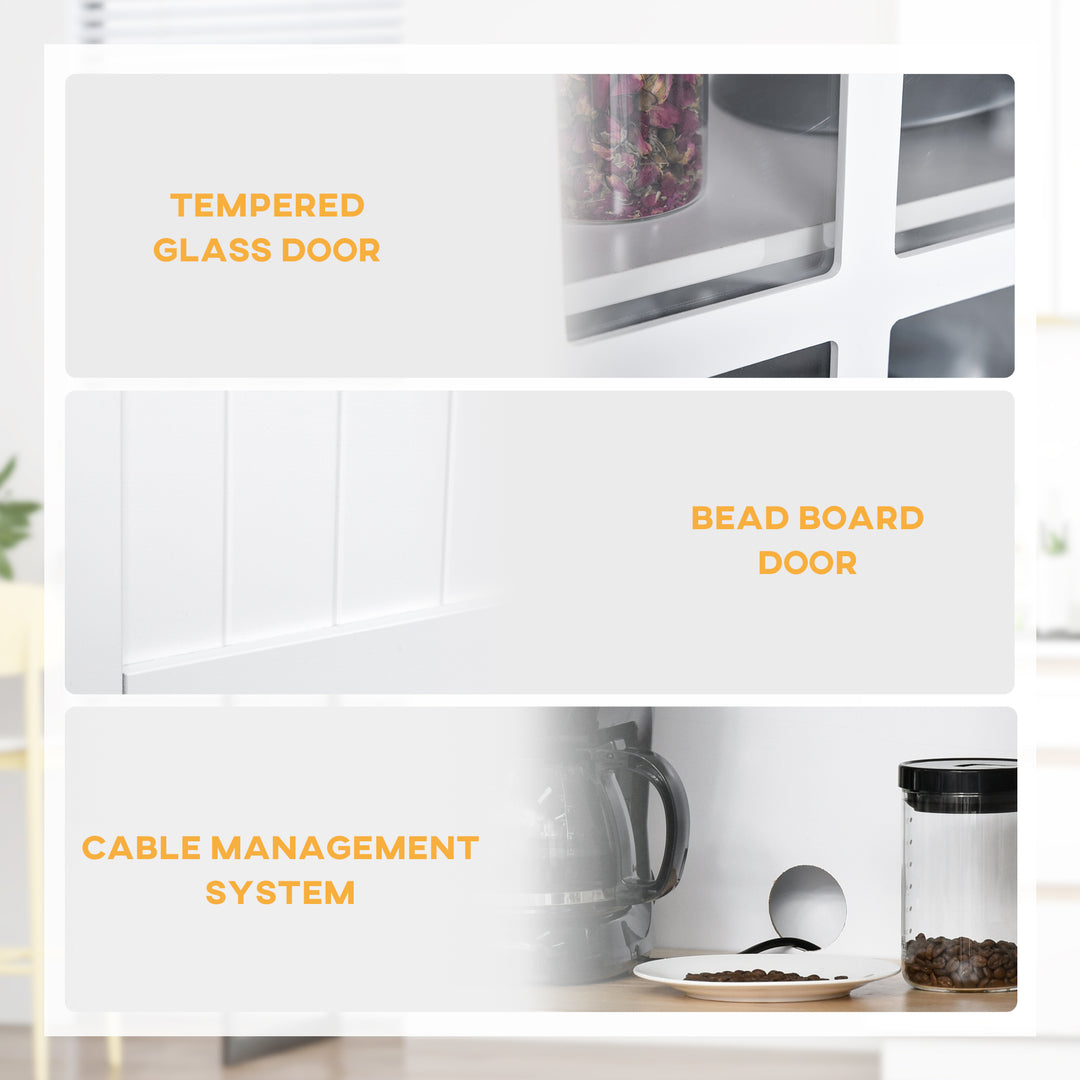 MCL Freestanding Kitchen Cupboard, Kitchen Storage Cabinet with Framed Glass Doors, 2 Drawers, Microwave Counter, White