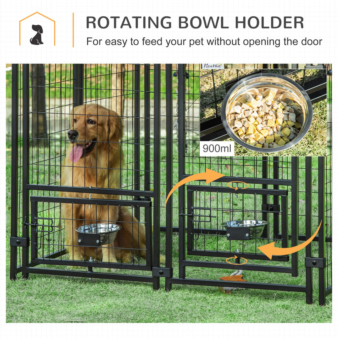 Outdoor Dog Kennel with Rotating Bowl Holders, Water and UV-Resistant Cover, for Medium, Small Dogs, Red