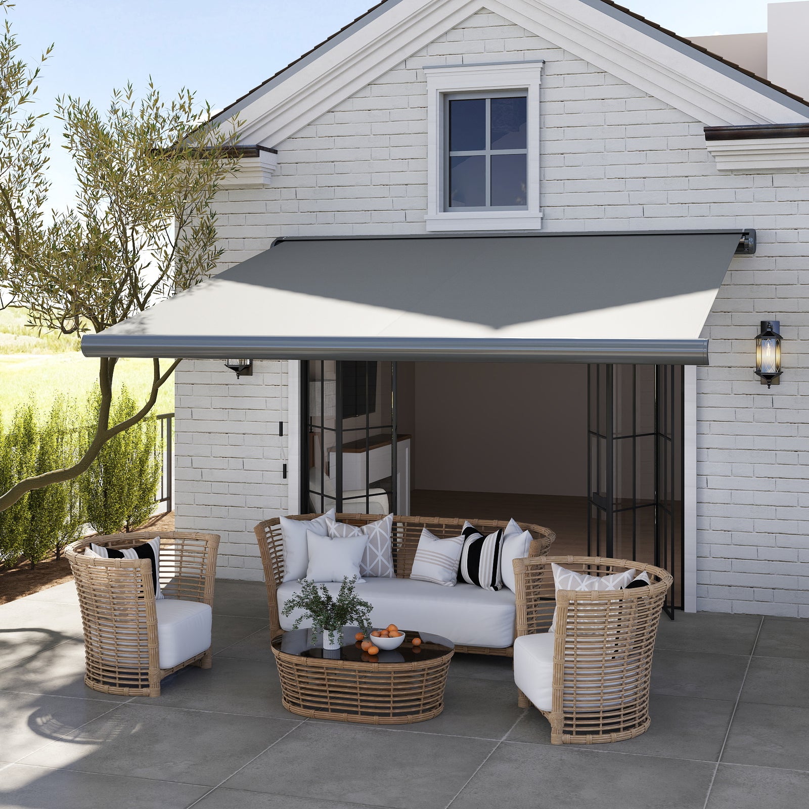 Cassette Electric Manual Awning Door Window Retractable Canopy w/ R/C