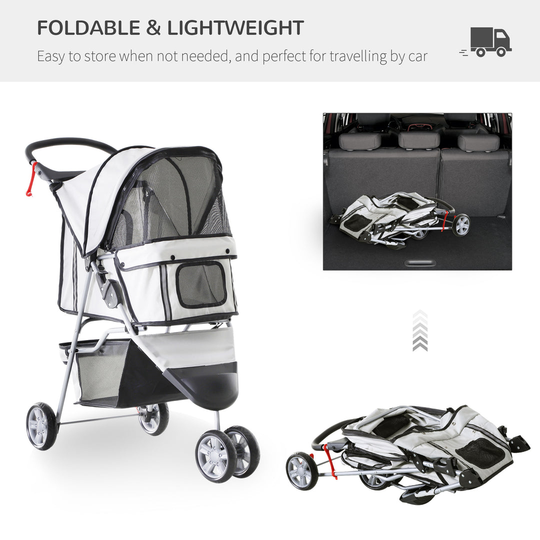 PawHut Small Dog Stroller with Cover, Folding Cat Pram Pushchair with Cup Holder, Storage Basket, Reflective Strips, Grey | Aosom UK