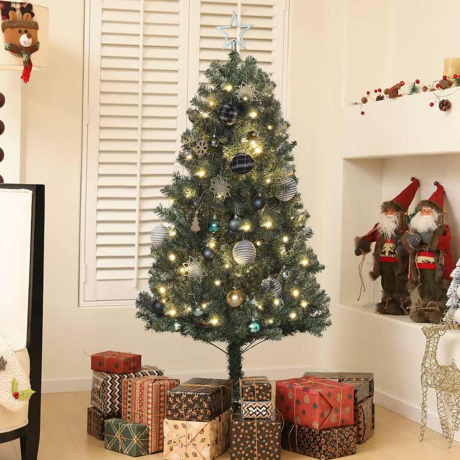 5ft Pre-Lit Xmas Tree with Decorations, Green, Blue and Warm White