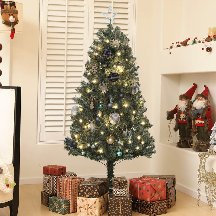 5ft Pre-Lit Xmas Tree with Decorations, Green, Blue and Warm White