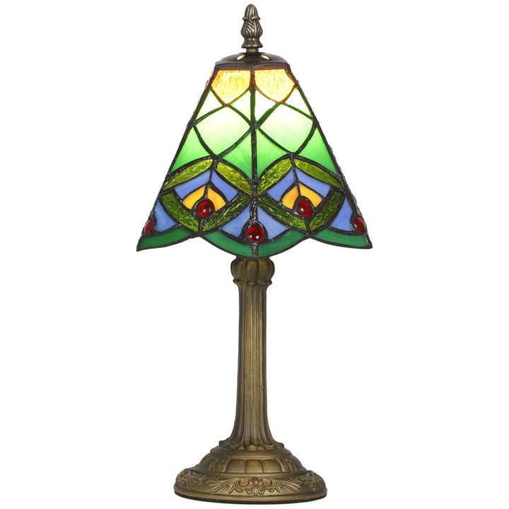 MCL Tiffany-Style Table Lamp with Geometric Patterns, Handcrafted Antique Stained Glass Bedside Lamp for Living Room and Bedroom, E27 Socket, Green