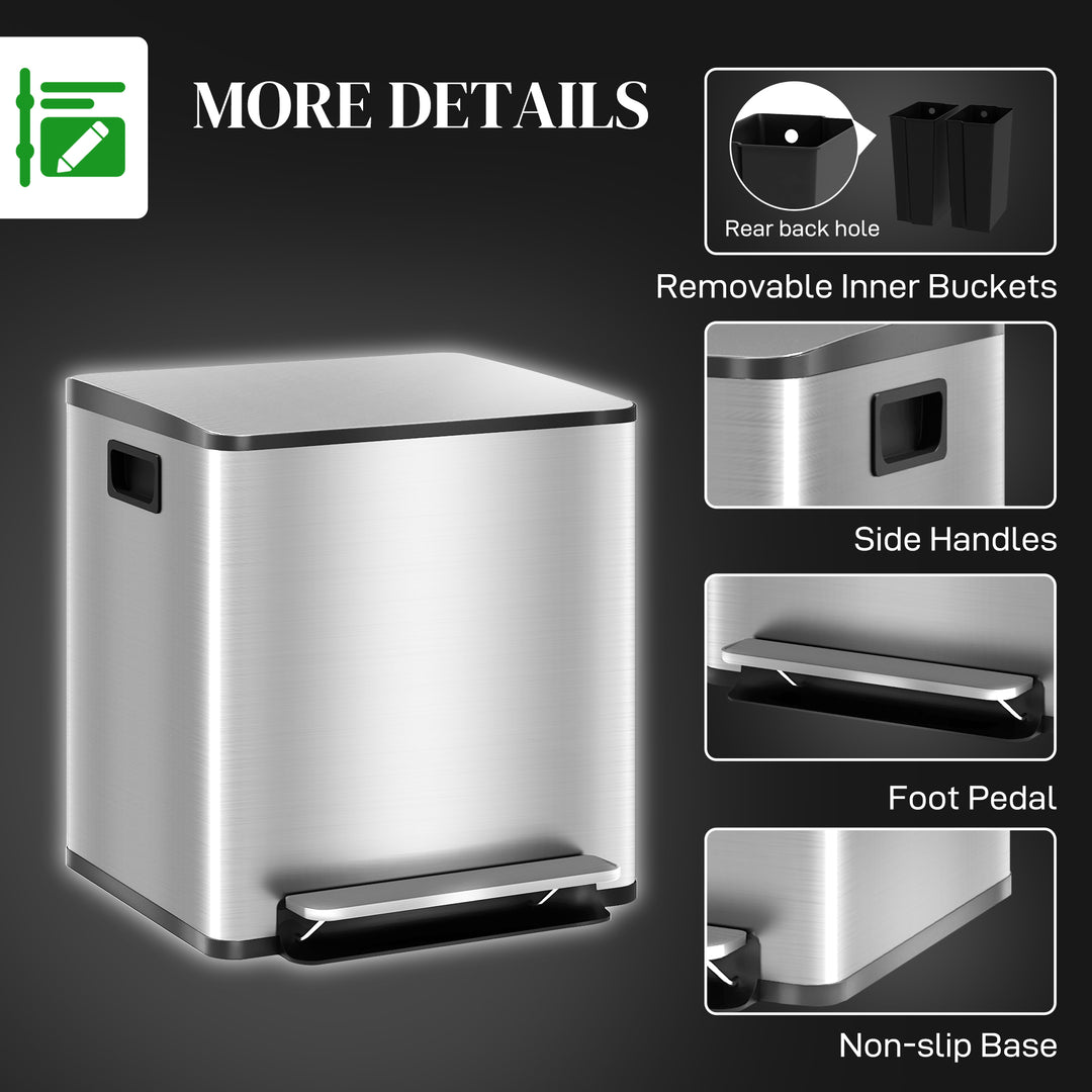 30L Dual Compartment Stainless Steel Bin, with Deodoriser Holders - Si
