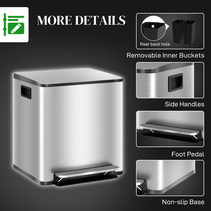 30L Dual Compartment Stainless Steel Bin, with Deodoriser Holders - Si