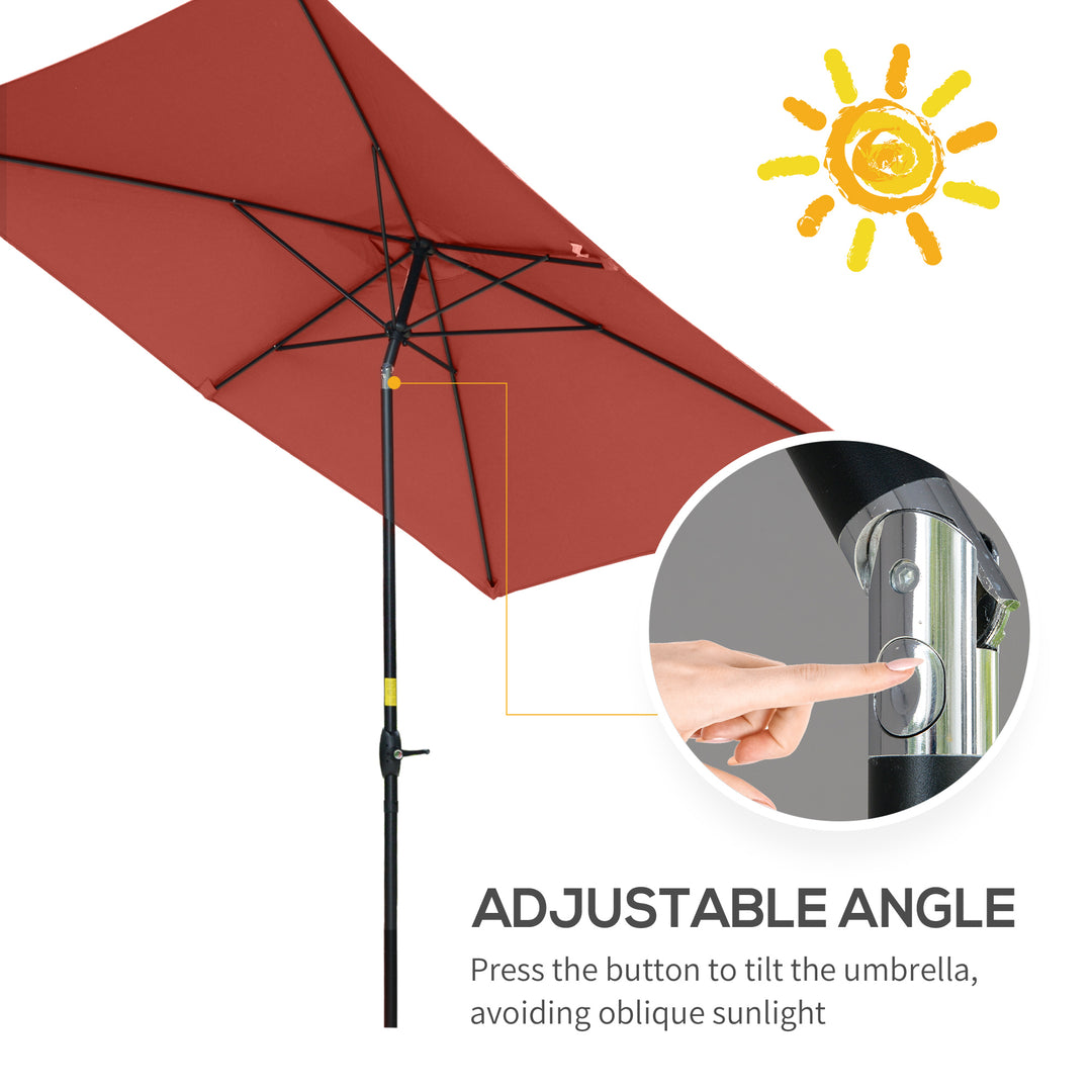 Outsunny 2 x 3(m) Garden Parasols Umbrellas Rectangular Patio Market Umbrella Outdoor Sun Shade w/ Crank & Push Button Tilt, Aluminium Pole, Wine Red