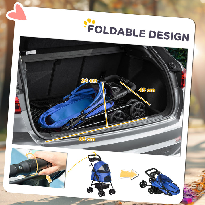 MCL Dog Pram Dog Stroller Foldable Pet Pushchair with 4 Wheels, Safety Leashes, Cup Holder for Small Dogs, Blue