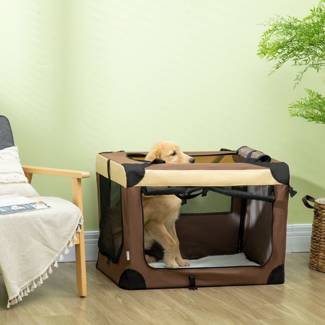 PawHut Cosy Carrier: Foldable Pet Transport with Plush Cushion, Ideal for Canine & Feline Travellers, Brown | Aosom UK