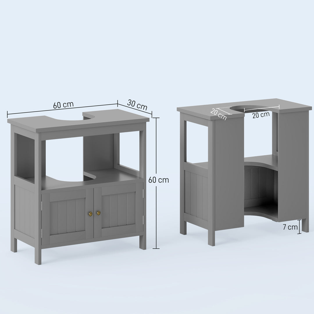 Pedestal Under Sink Cabinet with Double Doors, Modern Bathroom Vanity Storage Unit with Shelves, Light Grey