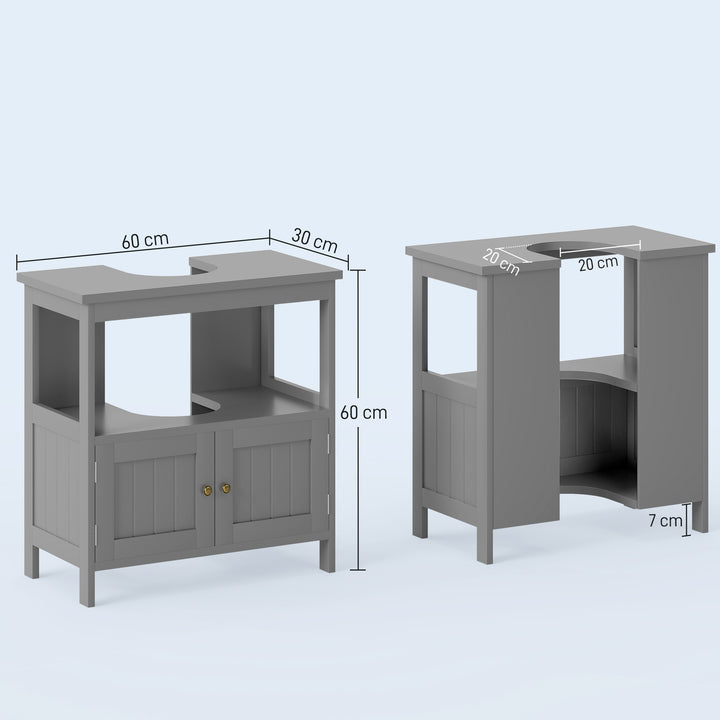 Pedestal Under Sink Cabinet with Double Doors, Modern Bathroom Vanity Storage Unit with Shelves, Light Grey