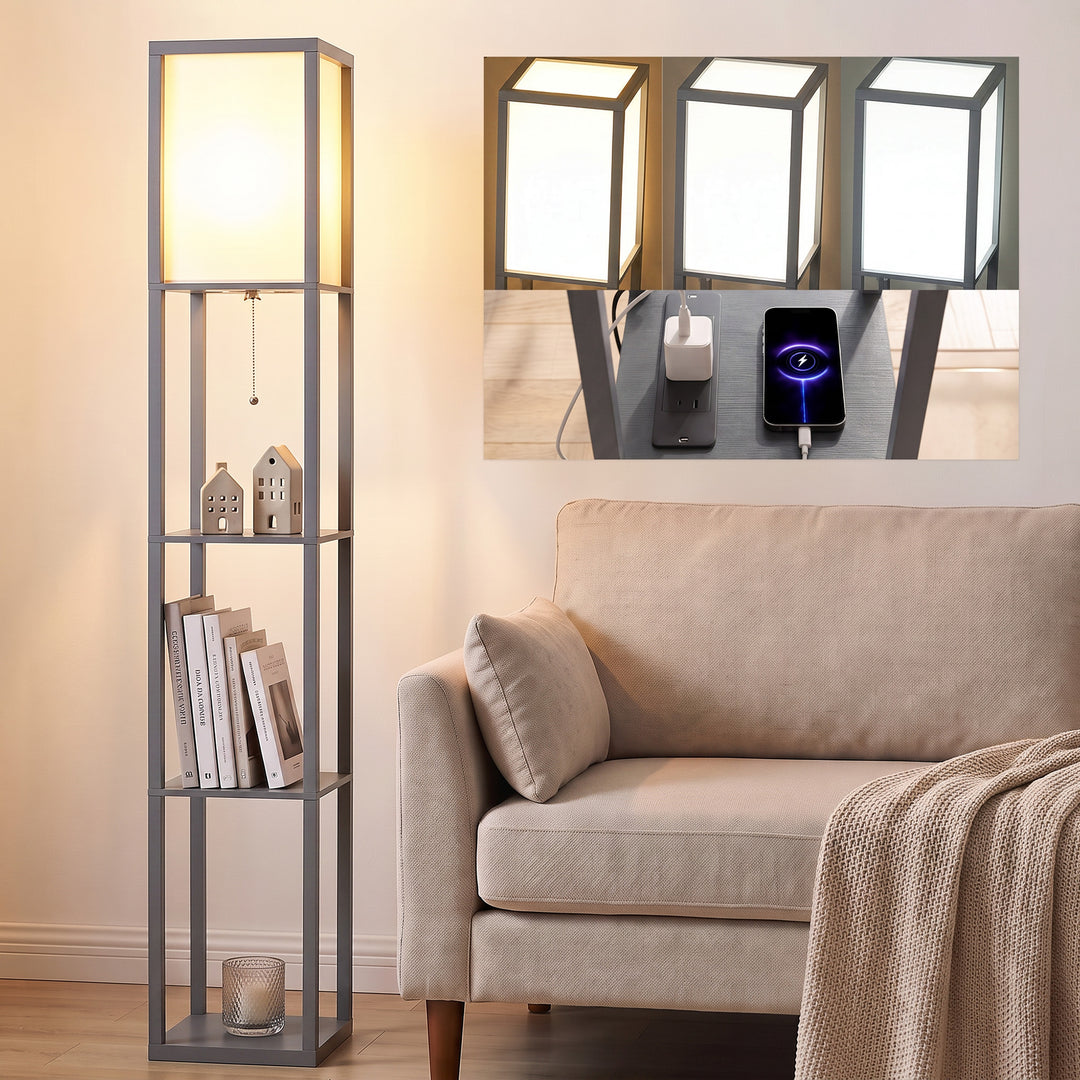 Floor Lamp with Shelves, 3 Layer Column Modern Standing Lamp for Livin