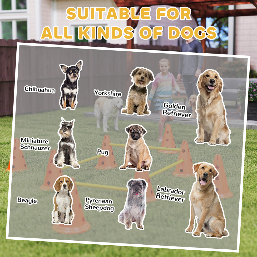 Dog Agility Equipment Set of Eight Cones, Eight Poles w/ Carry Bag, Four-Piece Adjustable Height Jumping Obstacles