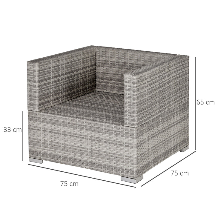 Single Seater Rattan Chair Sofa with Padded Cushions, All-Weather PE Wicker Weave Garden Armchair with Armrests, Grey