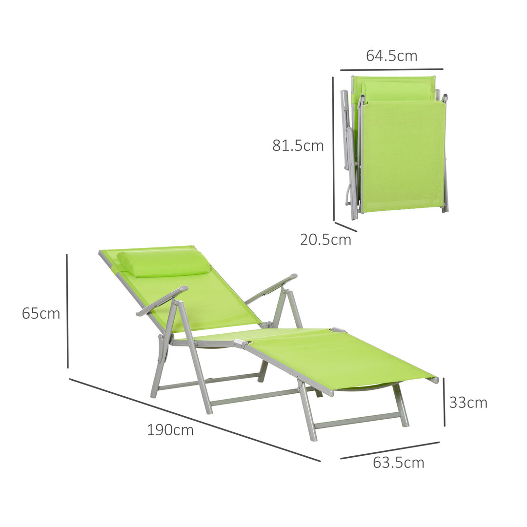 MCL Folding Sun Lounger, Outdoor Chaise Lounge Recliner with Pillow and 7 Adjustable Backrest for Lawn, Garden