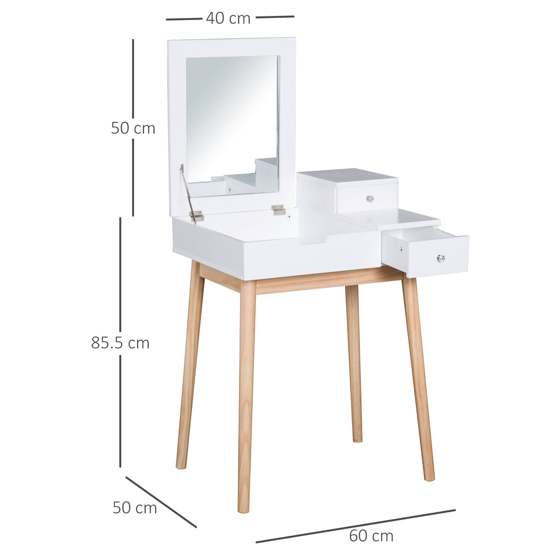 Dressing Table with Flip-up Mirror, Makeup Desk with 2 Drawers, Vanity Table Writing Desk for Bedroom Living Room, White