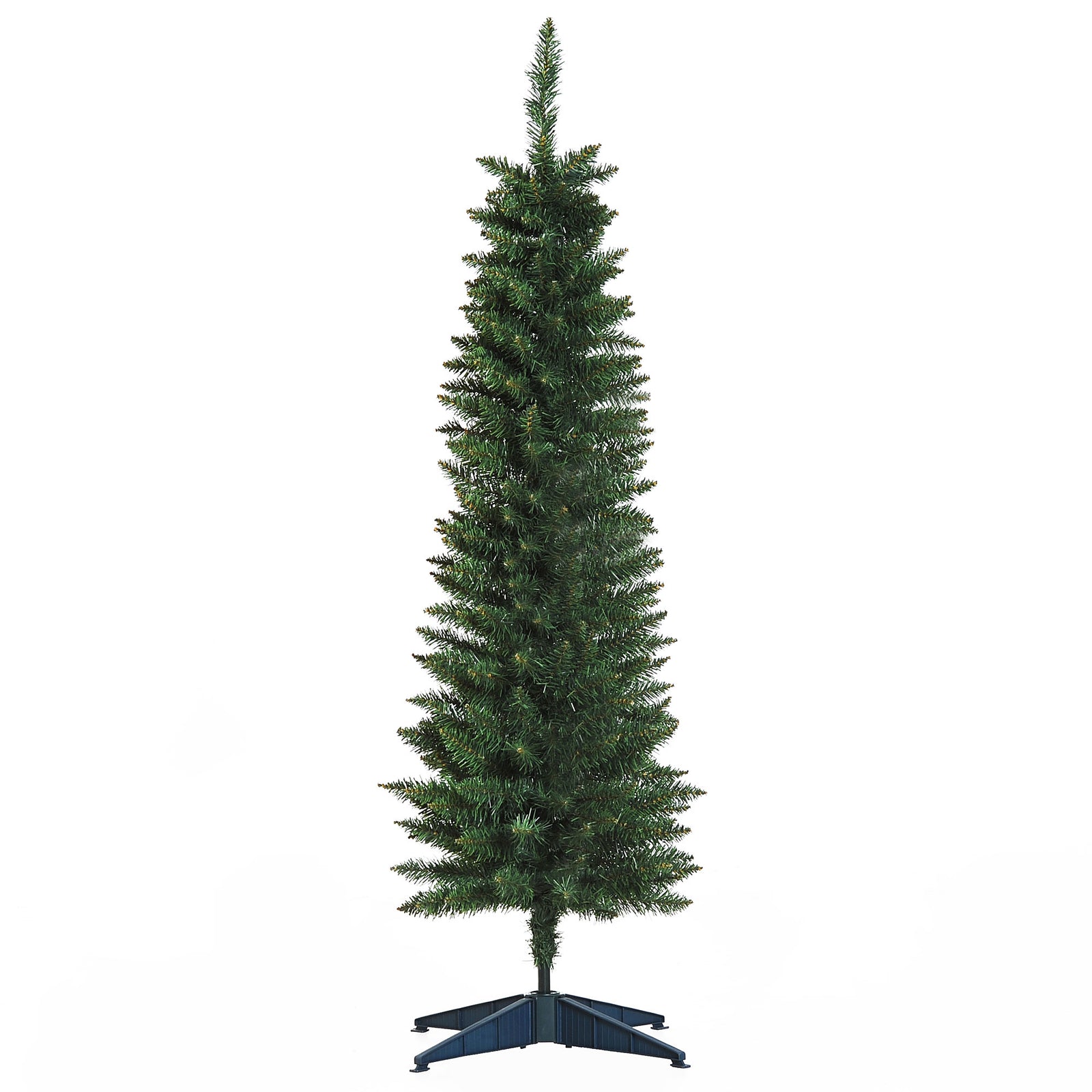 5ft Unlit Artificial Christmas Tree, Pencil Slim Xmas Tree with Solid Stand and Realistic Branches, Green