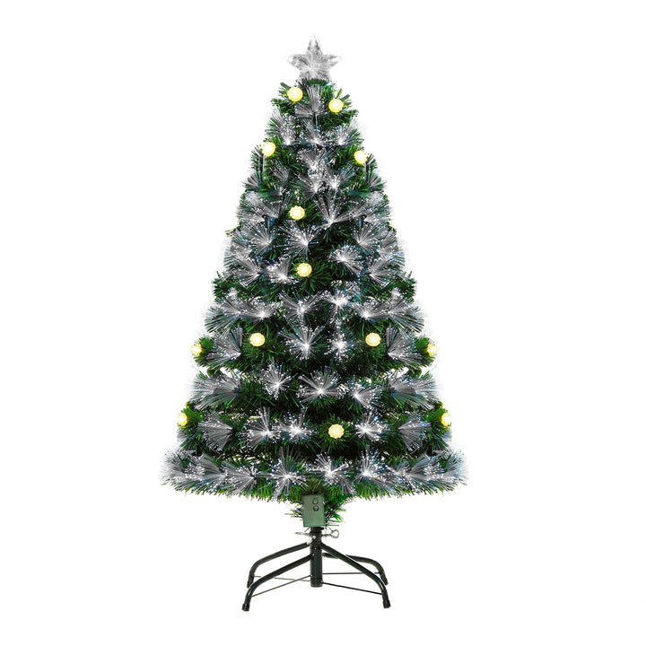 HOMCOM HOMCM 4ft White Light Artificial Christmas Tree w/ 130 LEDs Star Topper Tri-Base Full Bodied Seasonal Decoration Pre-Lit Home | Aosom UK