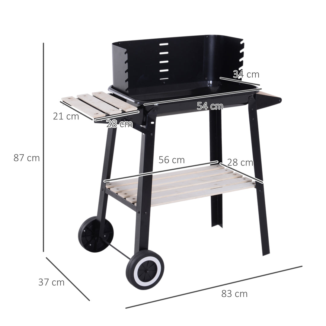 MCL Trolley Charcoal BBQ Barbecue Grill Outdoor Patio Garden Heating Smoker with Side Trays Storage Shelf and Wheels