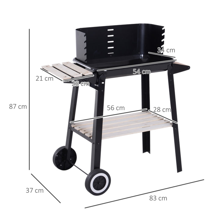 MCL Trolley Charcoal BBQ Barbecue Grill Outdoor Patio Garden Heating Smoker with Side Trays Storage Shelf and Wheels