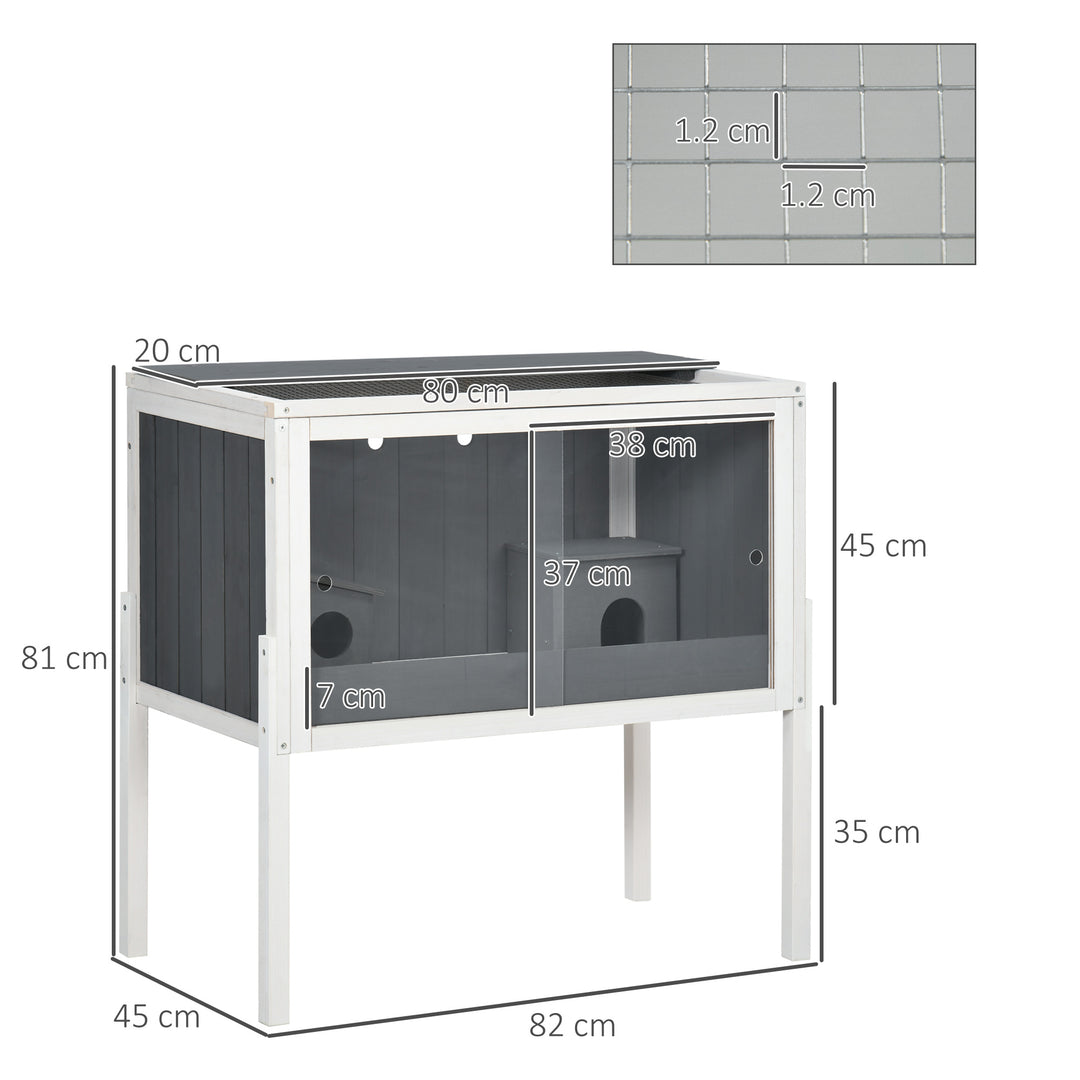 PawHut Wooden Hamster House Hamster Cage with Shelf, for Dwarf Hamsters, Gerbils, Rutin Chickens, with Huts, 82 x 45 x 81 cm, Dark Grey