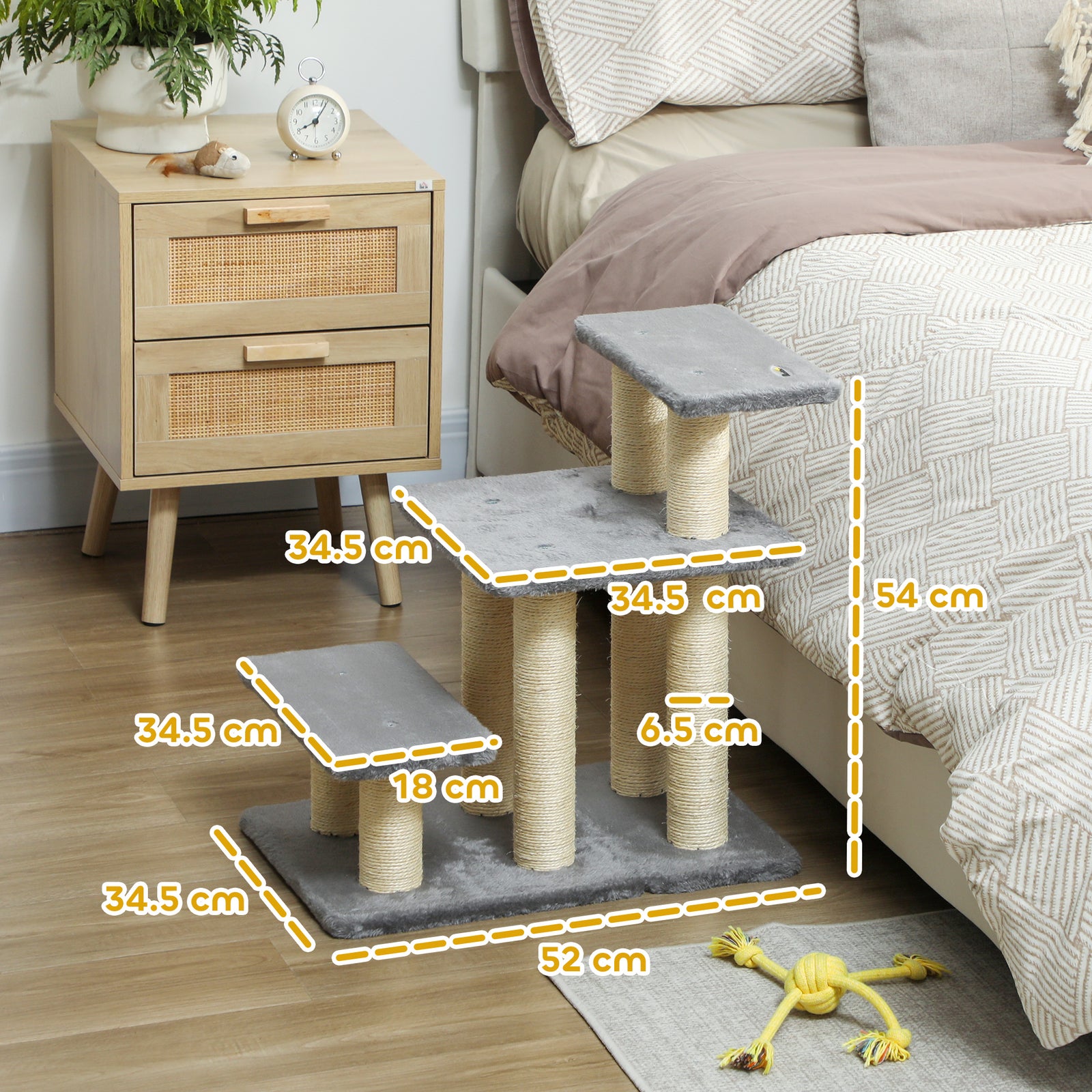 Dog Steps for Bed, 3 Step Adjustable Pet Stairs for Sofa with 6 Sisal 