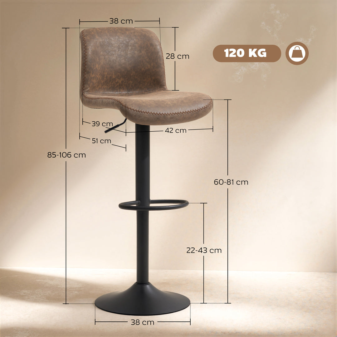 Bar Stools Set of 2, PU Leather Barstools with Backrest and Footrest f