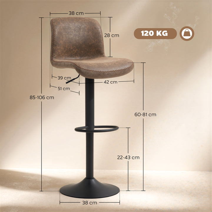 Bar Stools Set of 2, PU Leather Barstools with Backrest and Footrest f